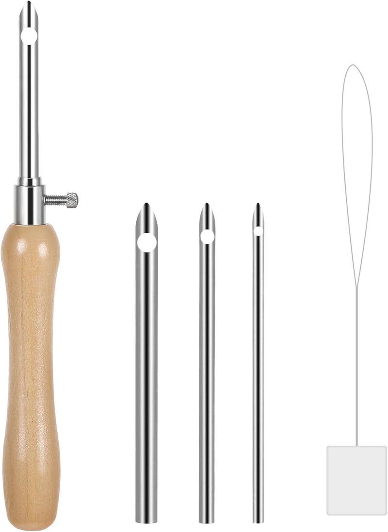 oruola 5pcs Punch Needles, Lavor Punch Needle Set for Beginner DIY Craft Floss Cross Stitching Embroidery Tools,2.5/3.5/5mm Metal Tubes Wooden Punch Needle Tool and Punch Needle Threader - Image 1